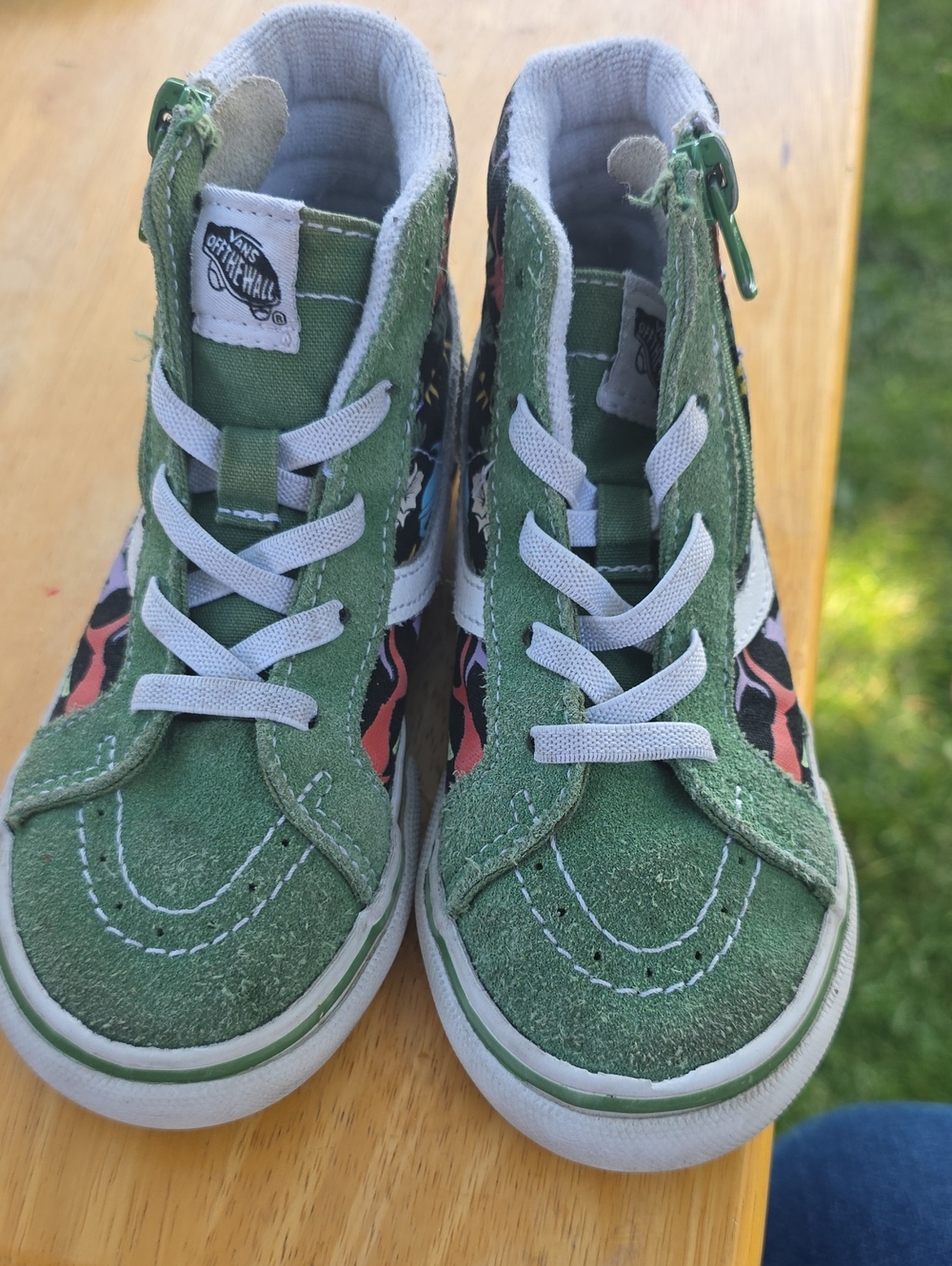Vans Kids Green High-Top Sneakers with Multicolor Side Panels